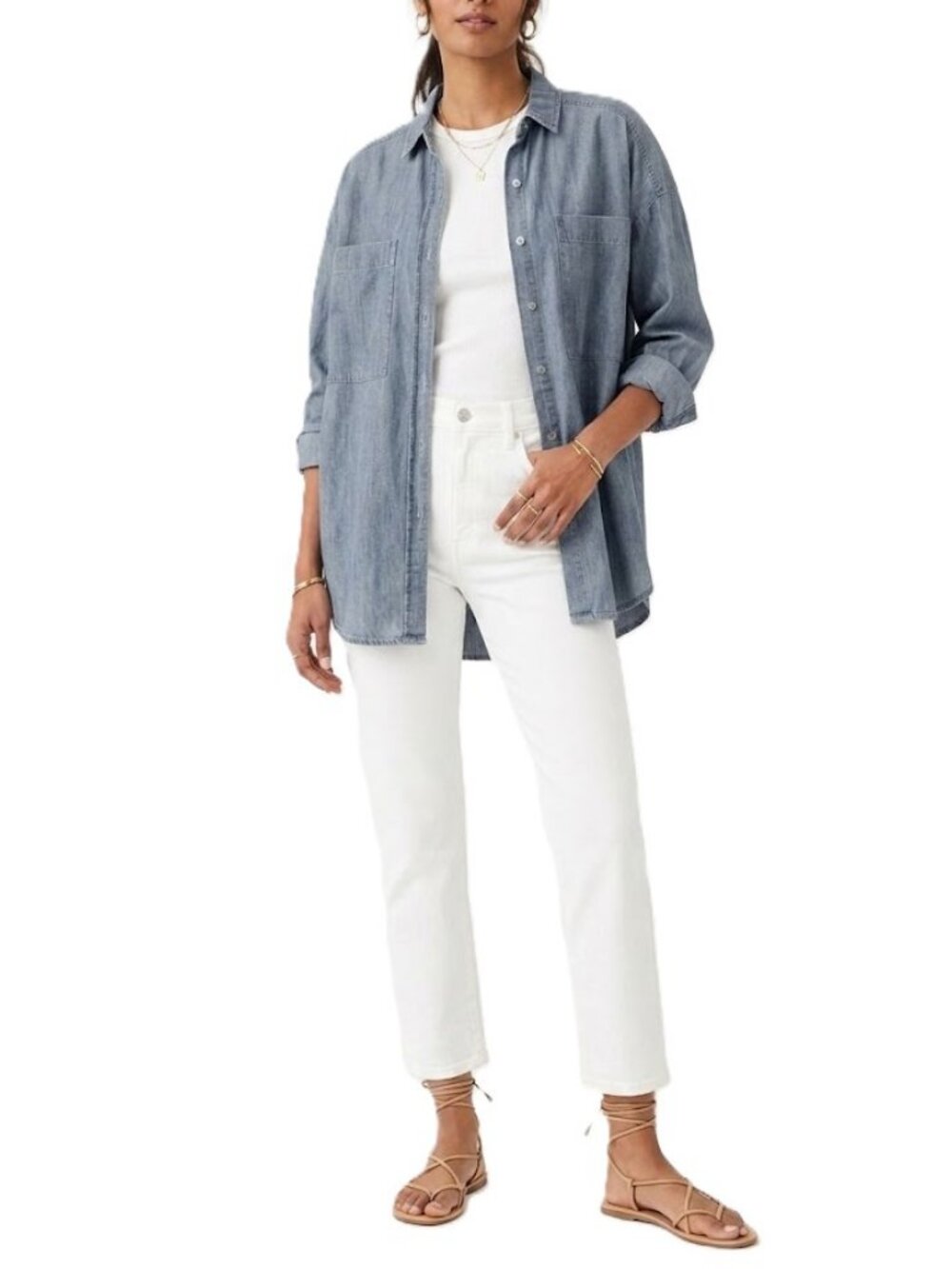 SPLENDID Oversized Chambray Button Up Shirt Small Cotton Linen Blue EUC